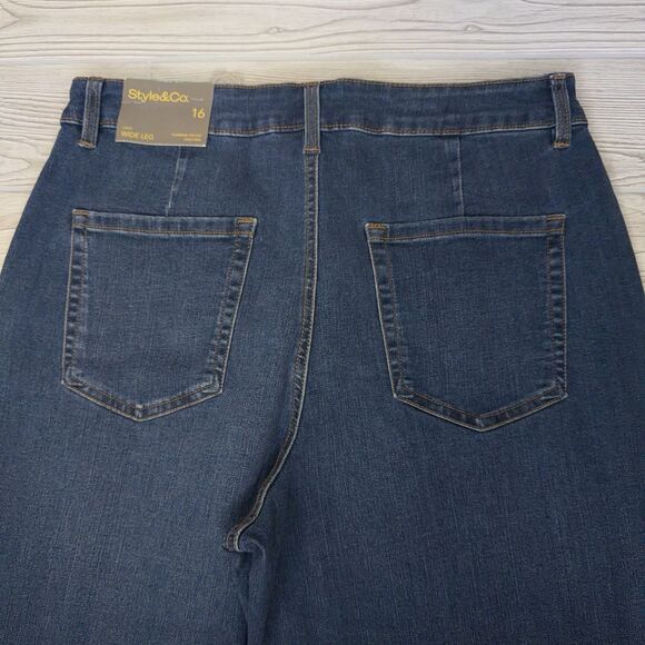 STYLE & CO Wide Leg Crop Blue Jeans Women's Size 16 High Rise NEW NWT - Picture 4 of 13